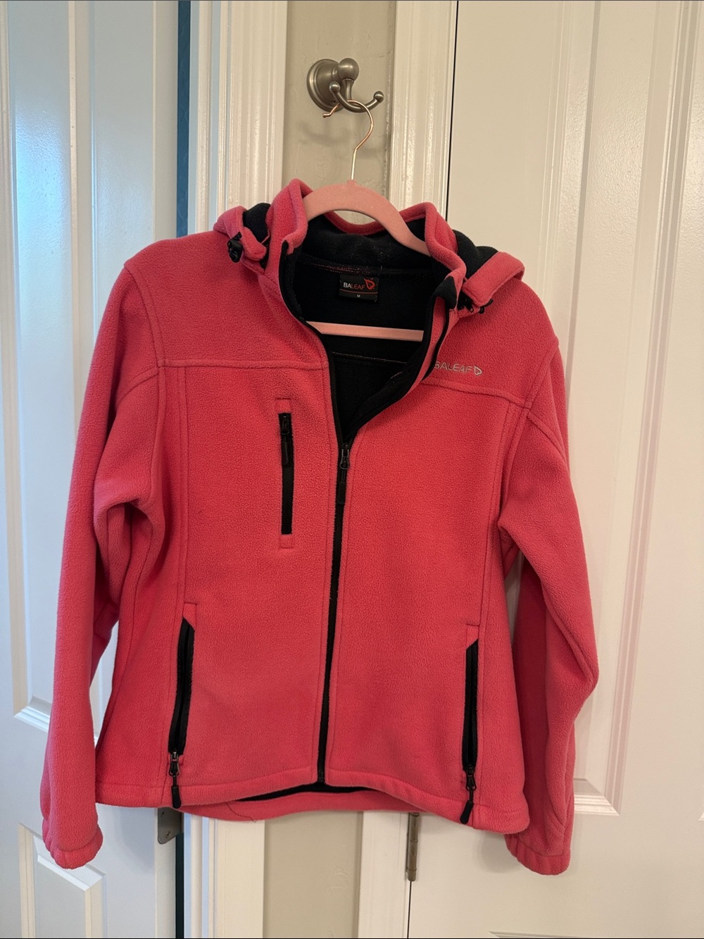 Baleaf Women's Pink Hooded Fleece Utility Jacket